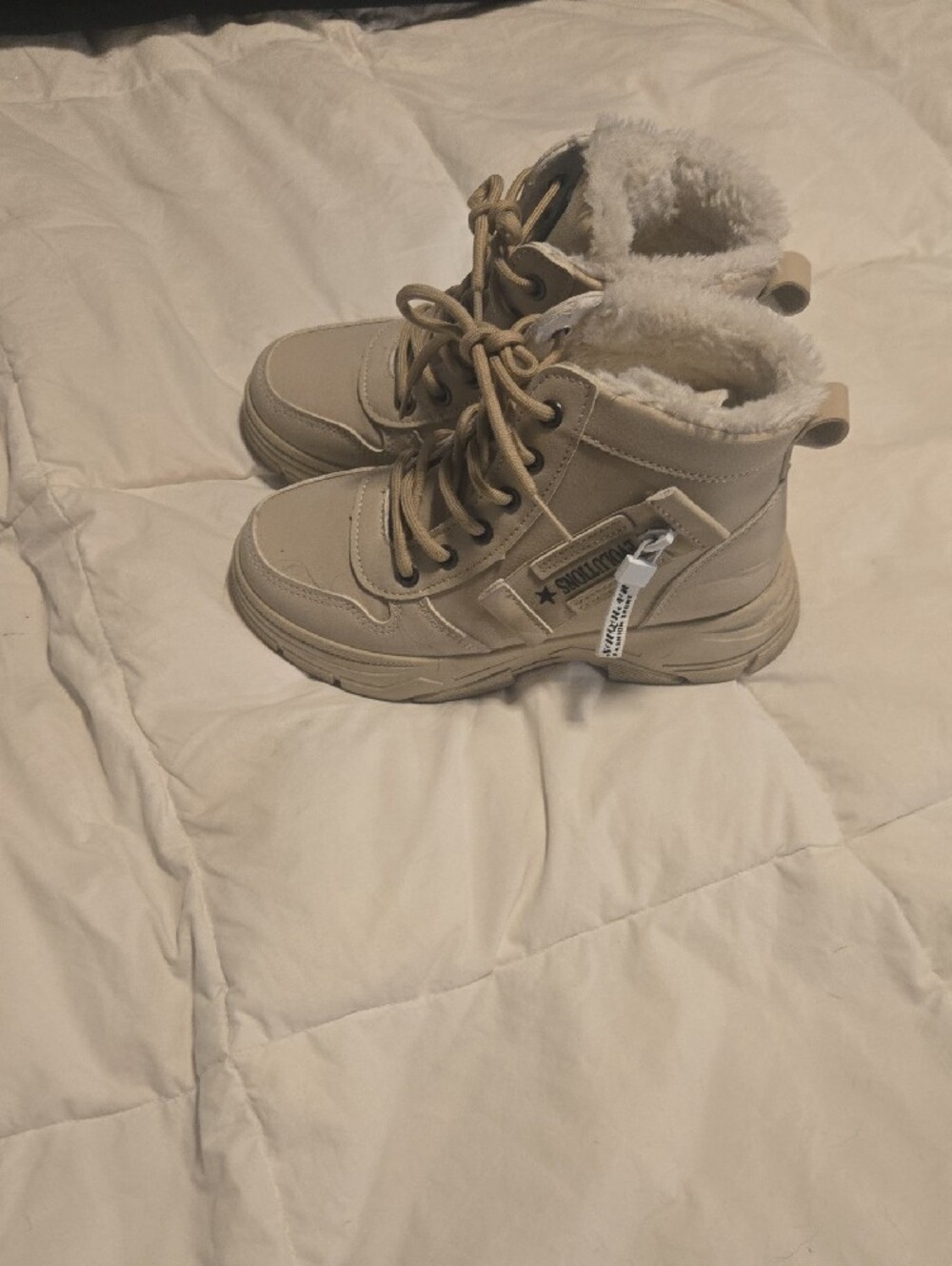 Women's Cream Faux Fur Lined Ankle Boots - Picture 9 of 9
